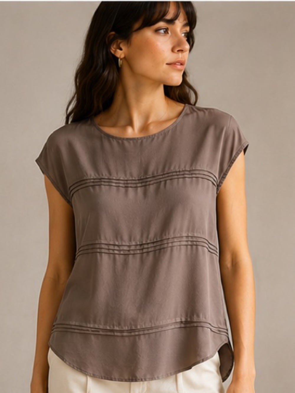 Zoa New York 100% Silk Blouse Button Back Mushroom Taupe Size Medium